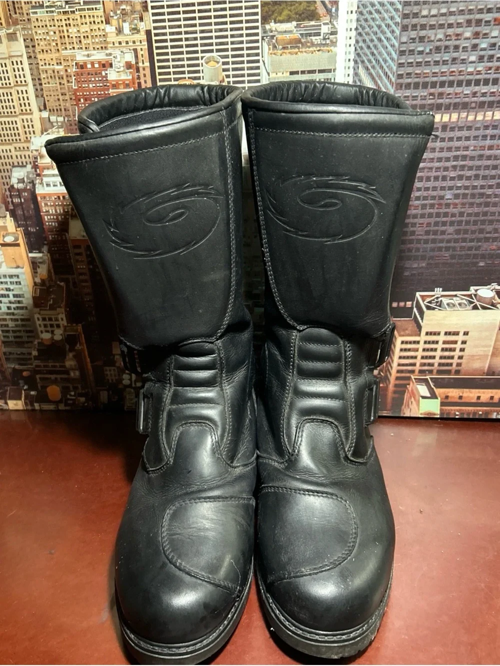 Skechers Black Leather Buckle Moto Boots